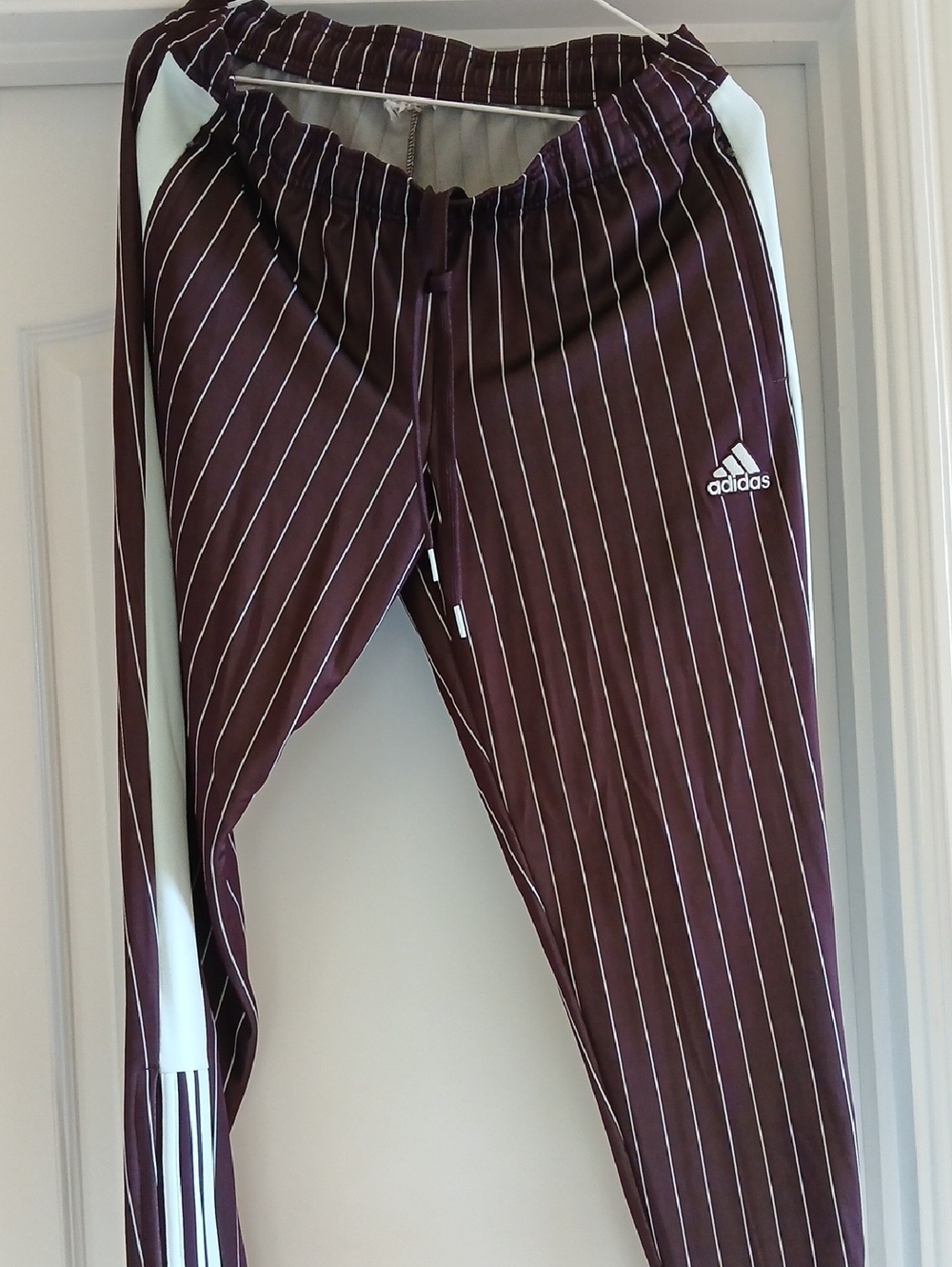 adidas  Burgundy Pinstripe Joggers with Mint Blue Side Panels